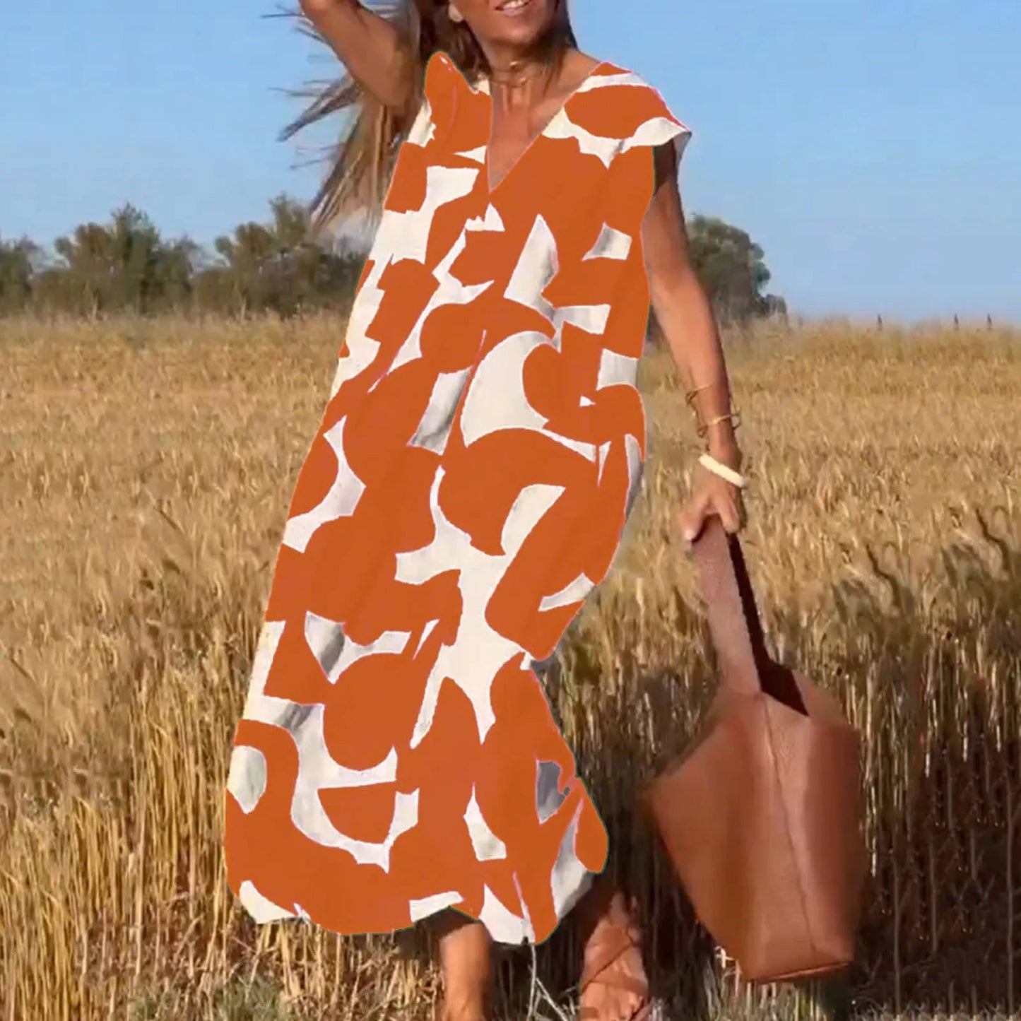 Boho V-Neck Sleeveless Maxi Dress