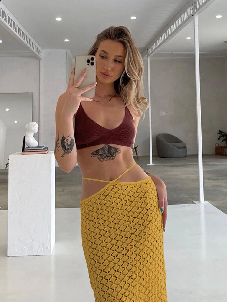 Mermaid Half-Length Skirt with Waist Ties