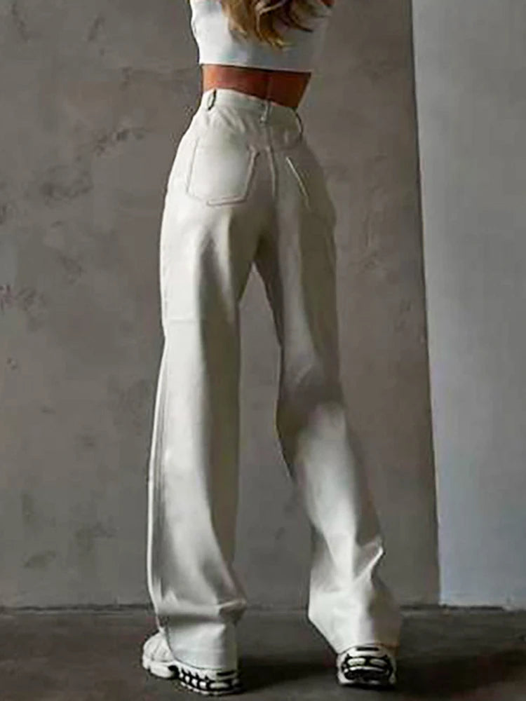 PU Leather High-Waisted Straight-Leg Pants