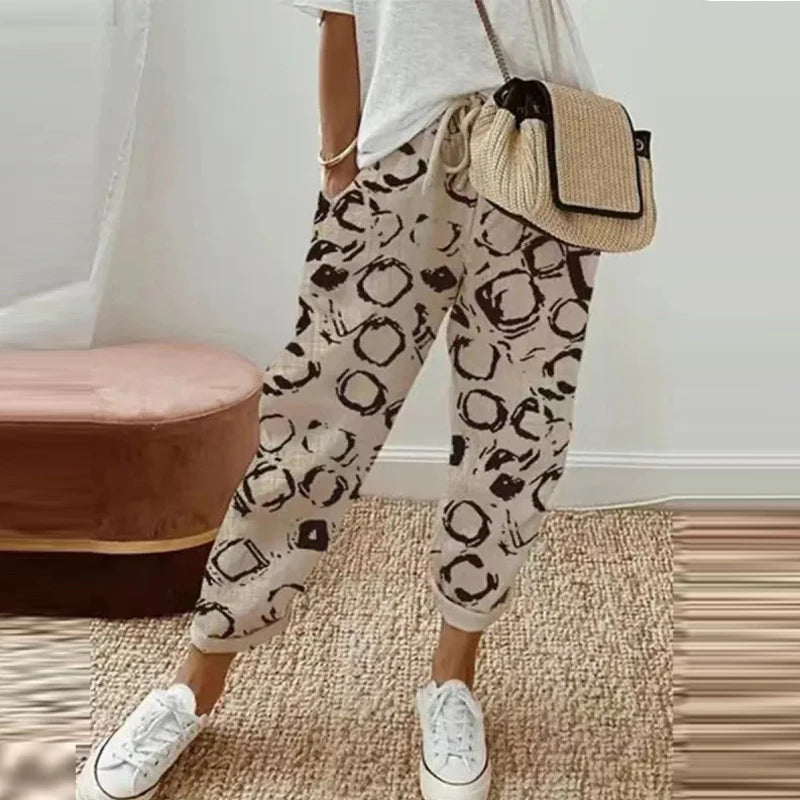 Cotton Linen Elastic Waist Casual Pants