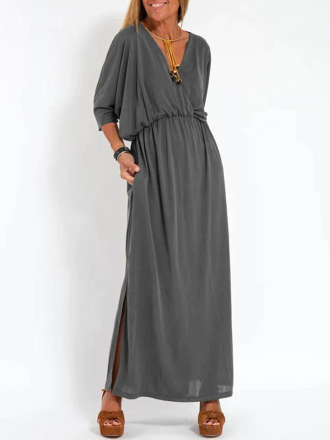 High-Waisted Split V-Neck Dress