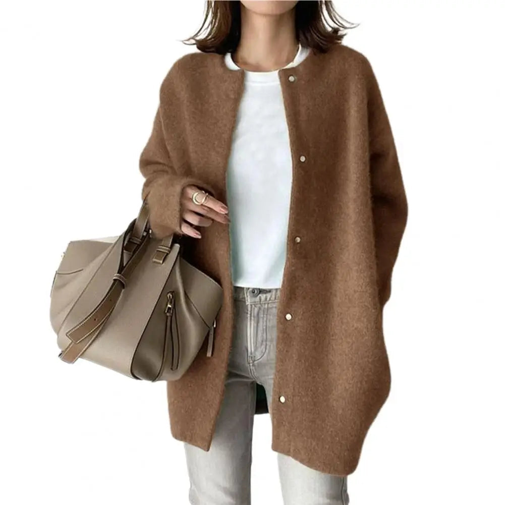 Single-Breasted Long Sleeve Knitted Coat