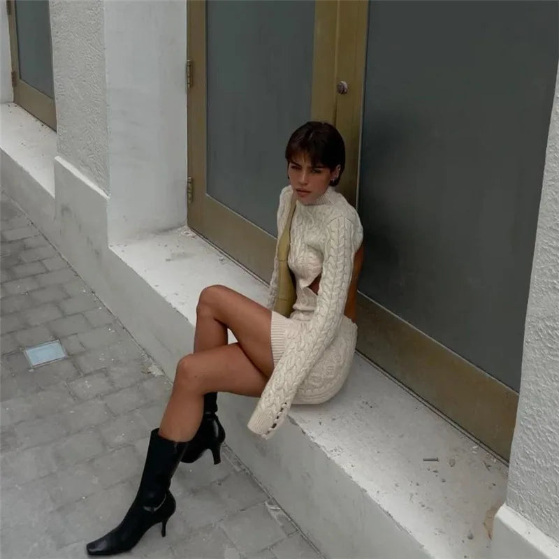 Twist Knitted Backless Mini Dress