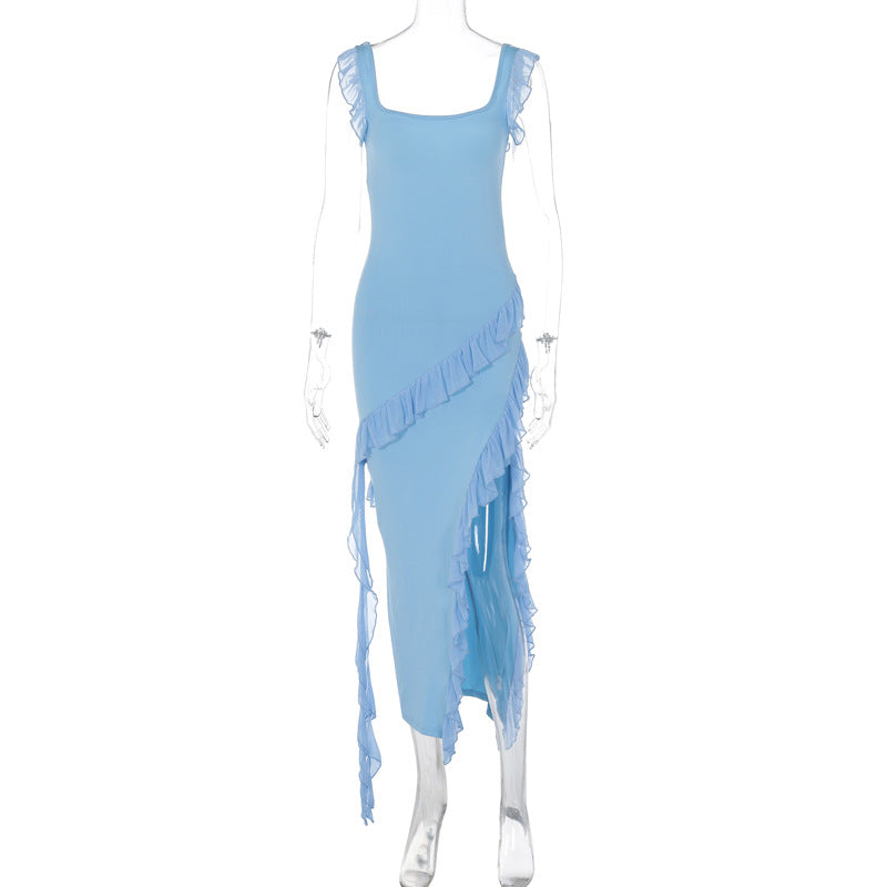 Split Hem Patchwork Dress with Mushroom Edge