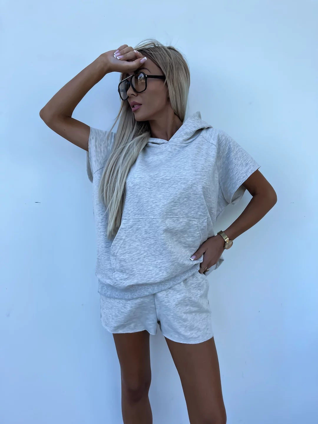 Loose-Fit Hooded Sweatshirt & Shorts Set