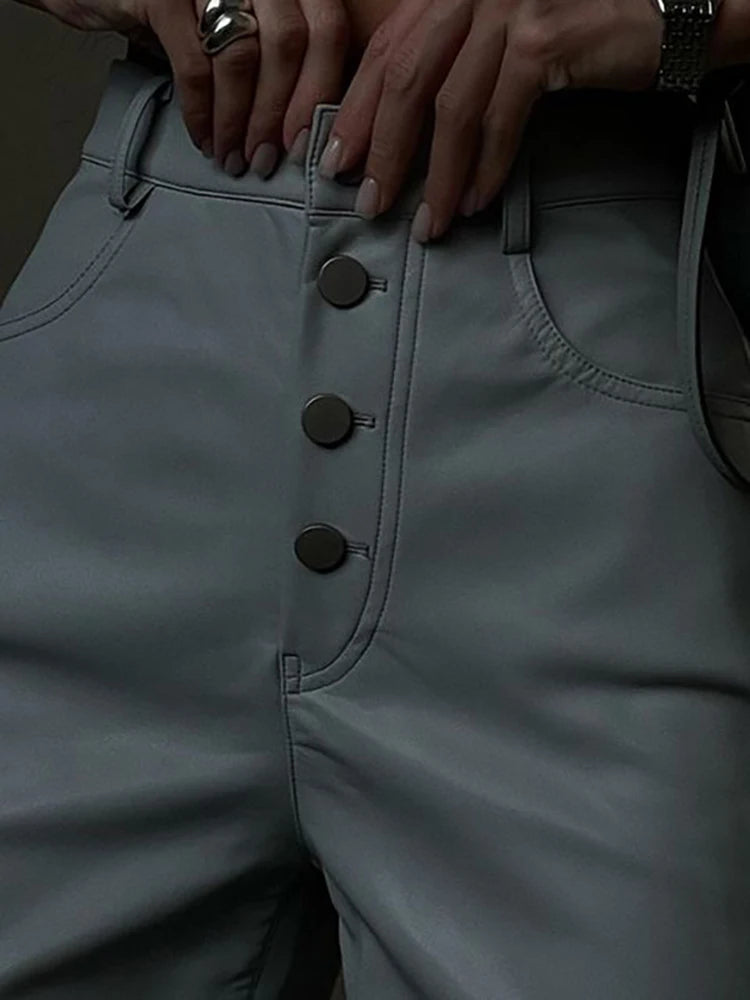 PU Leather High-Waisted Straight-Leg Pants