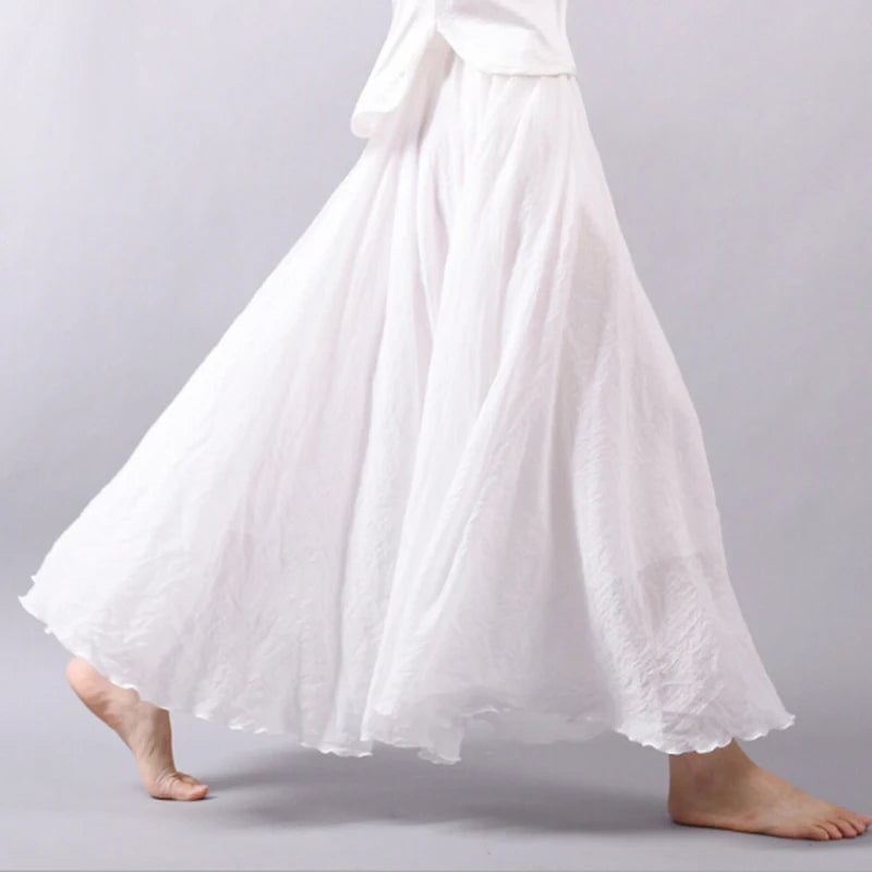 Cotton and Linen A-Line Long Loose Skirt