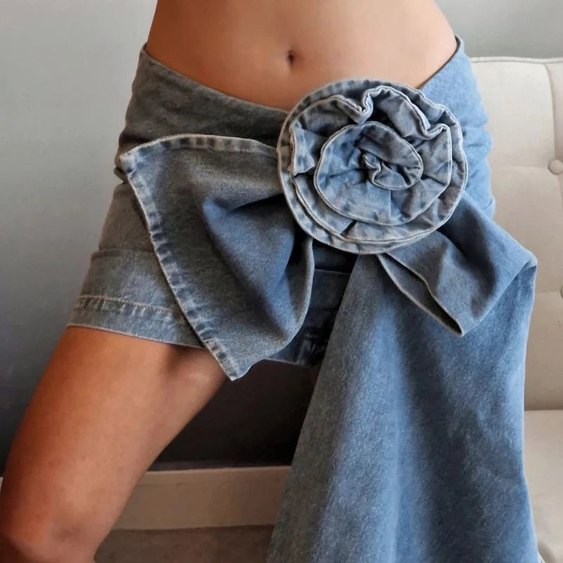 Blue Floral Denim Mini Skirt