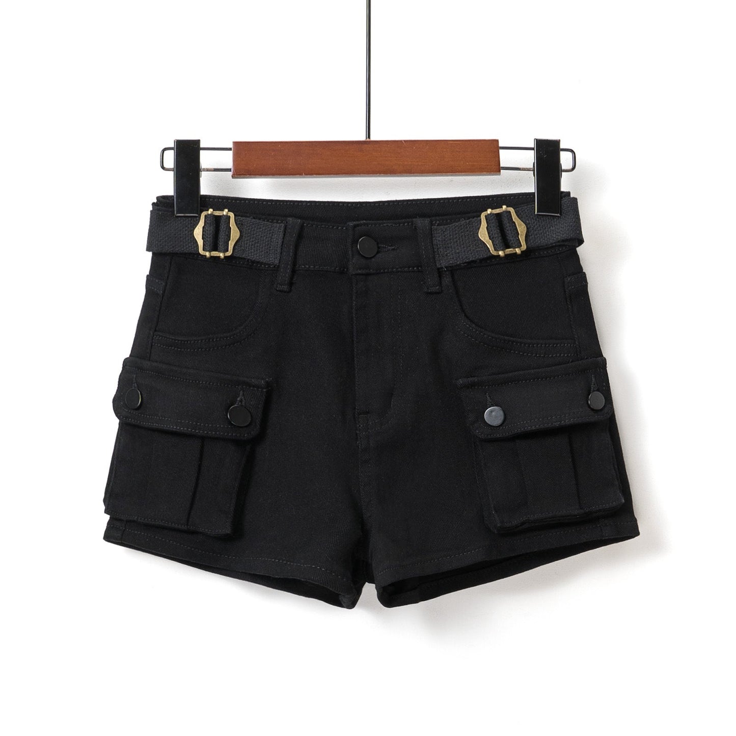 High-Waisted Stretch Slim Fit Cargo Shorts