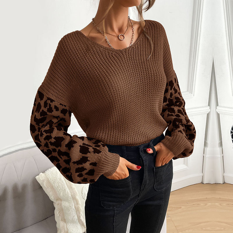 Leopard Print Knitted Pullover Sweater