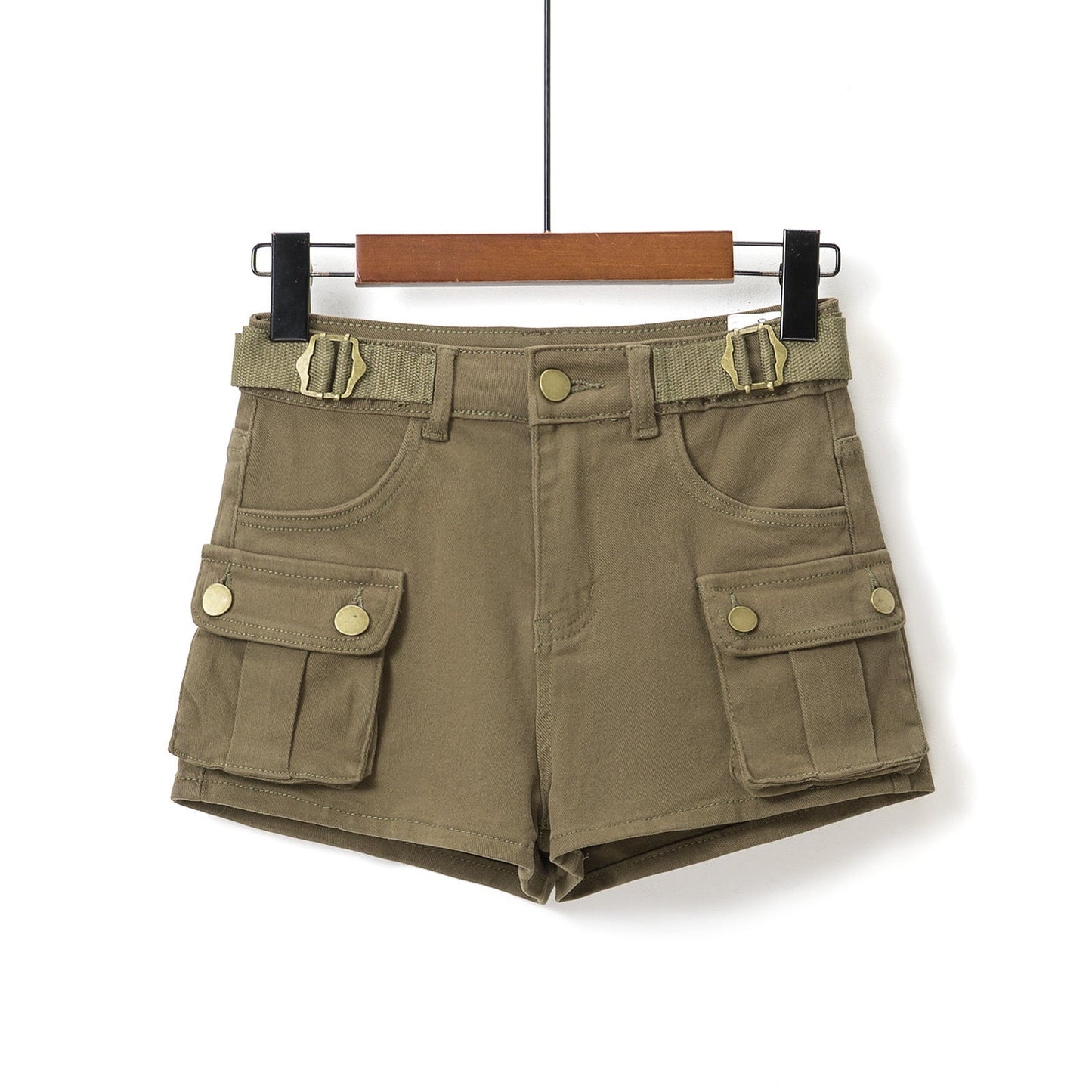 High-Waisted Stretch Slim Fit Cargo Shorts