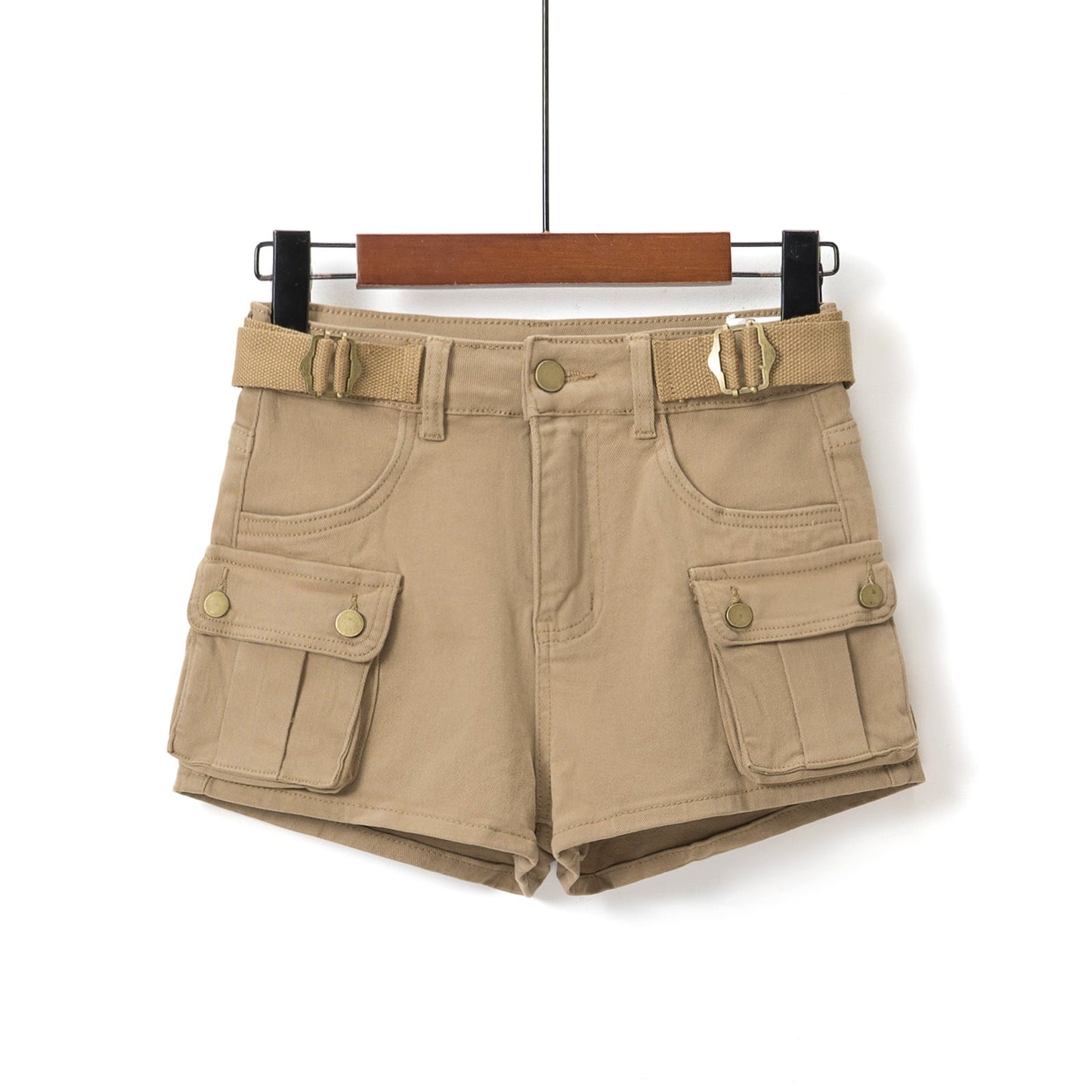 High-Waisted Stretch Slim Fit Cargo Shorts