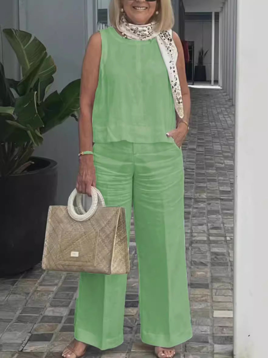 Sleeveless Loose Top & Wide-Leg Pants Set