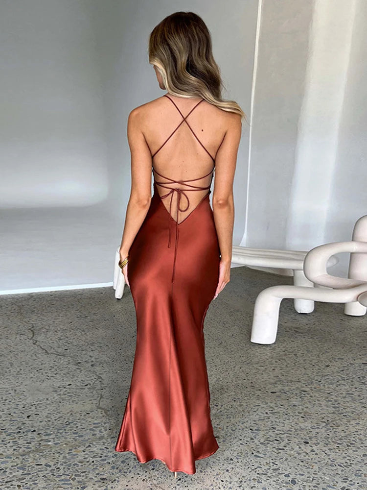 Backless Lace-Up Party Maxi Dress