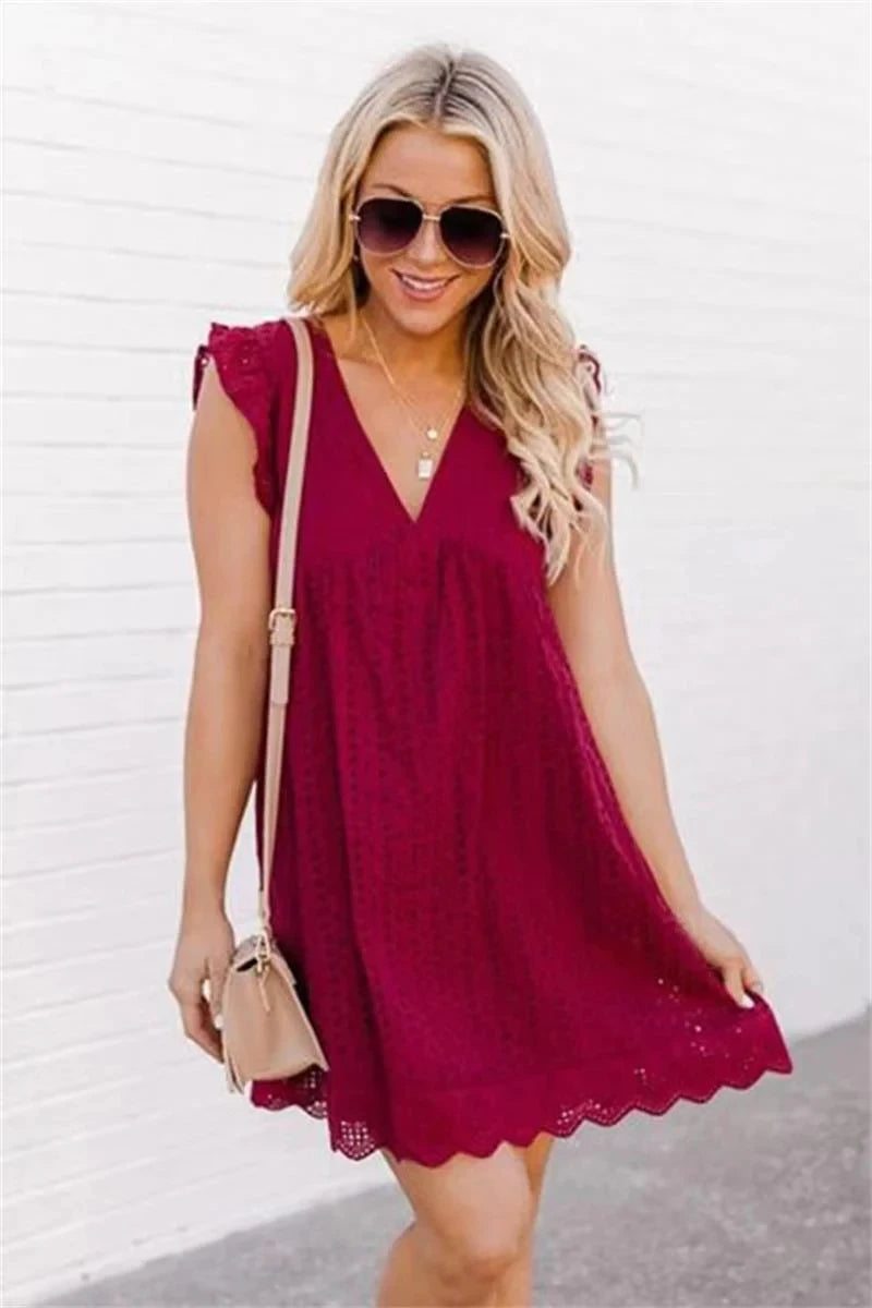 Hollow Out V-Neck Batwing Dress