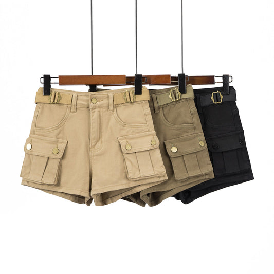 High-Waisted Stretch Slim Fit Cargo Shorts