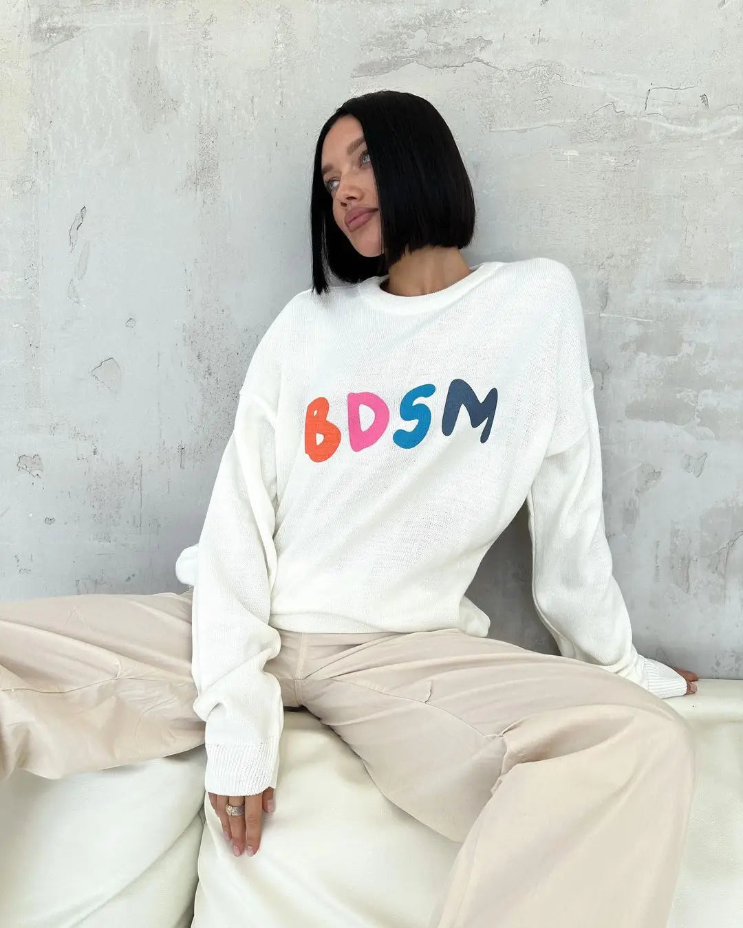 Multicolor Letter Knitted Pullover
