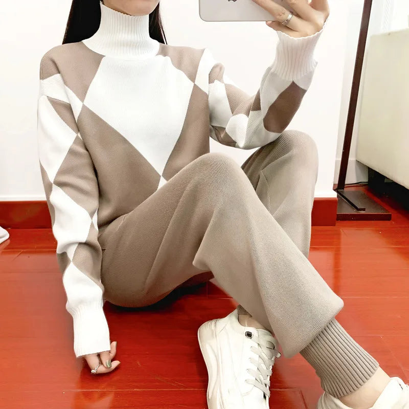 Knit Grid Sweater and Pants Set