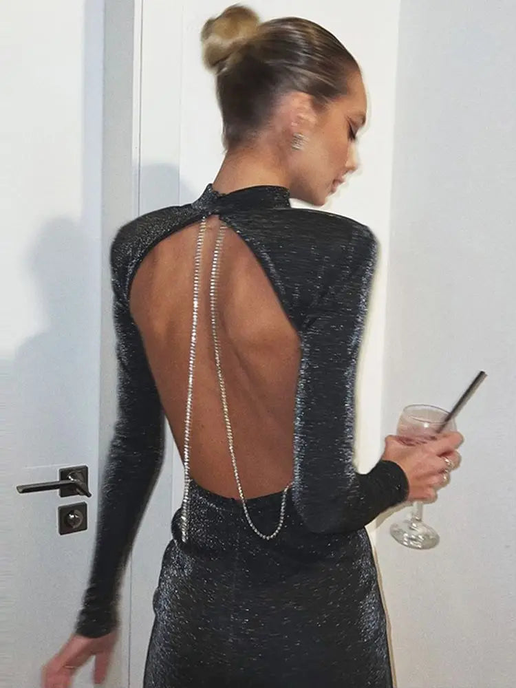 Backless Chain Glitter Mini Dress