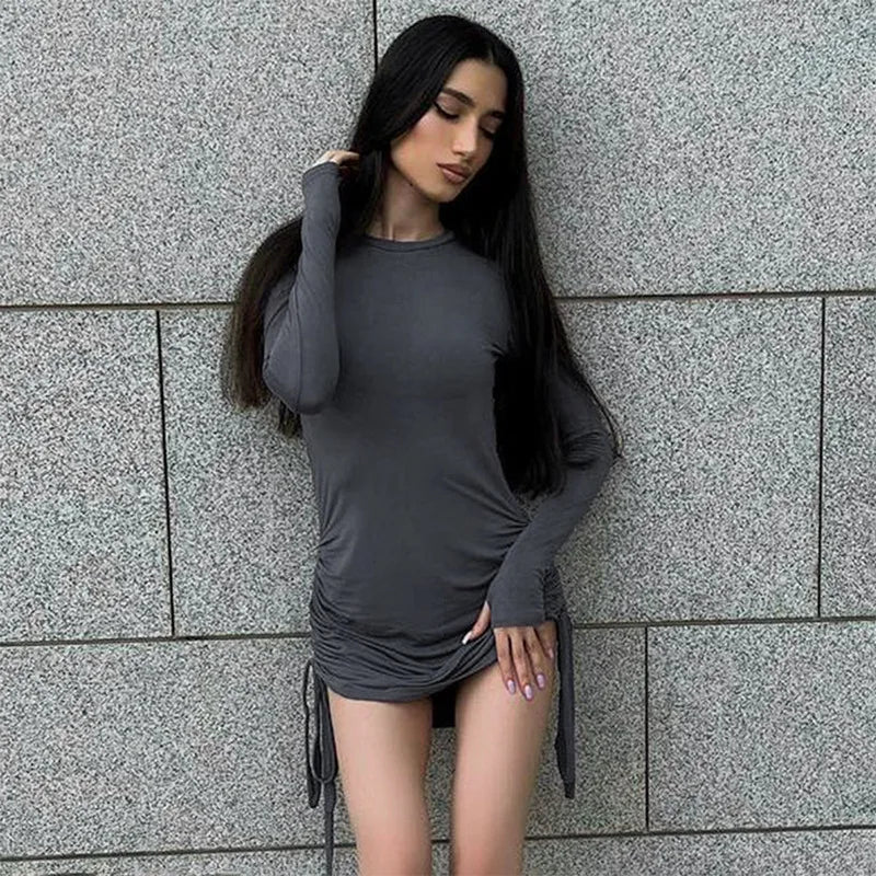 Drawstring Ruched Mini Dress