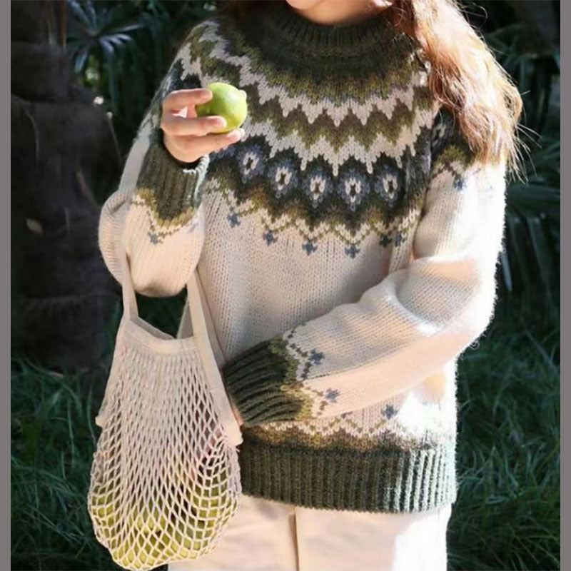 Round Neck Jacquard Retro Sweater